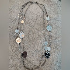 Chicos Long Silver Necklace Dual Strand